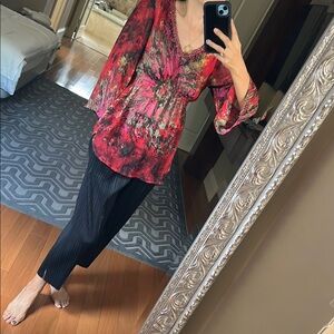 Anthropologie Red and Black Patterned Blouse
